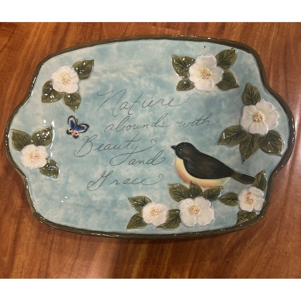 Certified Intl Nature's Garden Susan Winget Majolica Bird Butterfly Platter Tray